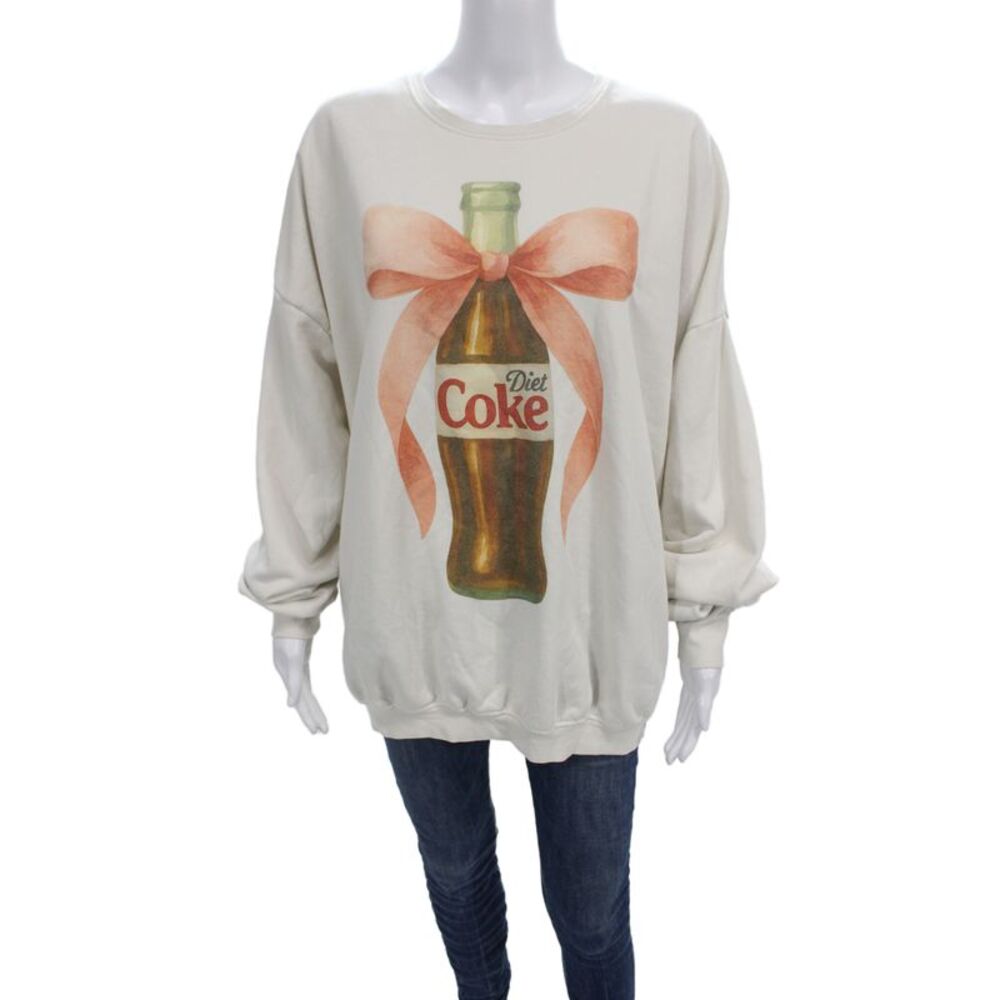 The Laundry Room Womens Pullover Sweatshirt Ivory Fleece Size M